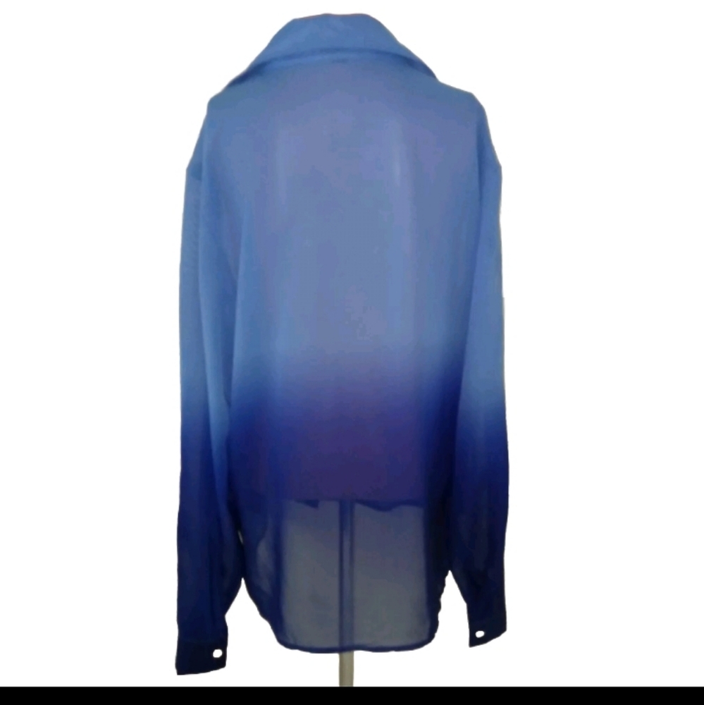 Women's Sheer Blue Button-Up Blouse - Picture 2 of 8